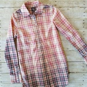 Free people plaid button down shirt, long size 6
